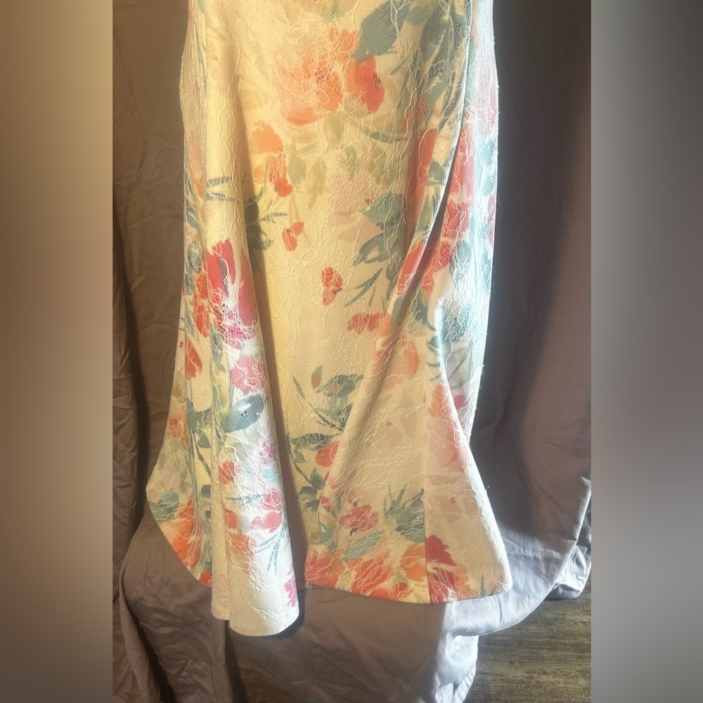 Calvin Klein Floral Midi Dress - Cream, Orange, Blue - Picture 3 of 12